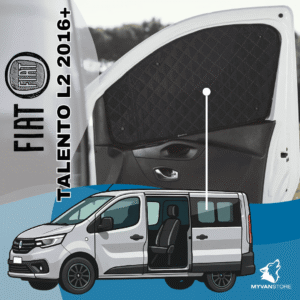 Rideaux occultants et isolants thermiques pare-soleil MyVanStore, conçus pour améliorer le confort et l’isolation des vans aménagés et camping-cars, compatibles avec Fiat Talento L2 (à partir de 2016)