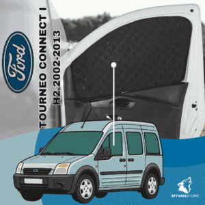 Rideaux occultants et isolants thermiques pare-soleil MyVanStore, conçus pour améliorer le confort et l’isolation des vans aménagés et camping-cars, compatibles avec Ford Tourneo Connect I H2 (2002–2013)
