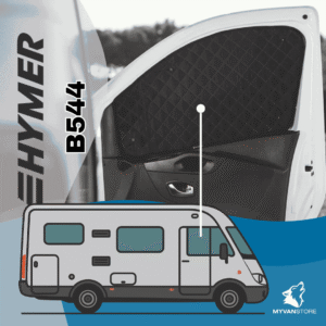 Rideaux occultants et isolants thermiques pare-soleil MyVanStore, conçus pour améliorer le confort et l’isolation des vans aménagés et camping-cars, compatibles avec Hymer B544