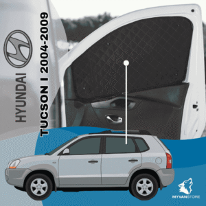 Rideaux occultants et isolants thermiques pare-soleil MyVanStore, conçus pour améliorer le confort et l’isolation des vans aménagés et camping-cars, compatibles avec Hyundai Tucson I (2004–2009)