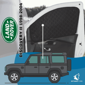 Rideaux occultants et isolants thermiques pare-soleil MyVanStore, conçus pour améliorer le confort et l’isolation des vans aménagés et camping-cars, compatibles avec Land Rover Discovery III (2004–2009)