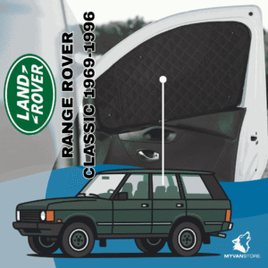 Rideaux occultants et isolants thermiques pare-soleil MyVanStore, conçus pour améliorer le confort et l’isolation des vans aménagés et camping-cars, compatibles avec Land Rover Range Rover Classic (1969–1996)