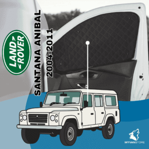 Rideaux occultants et isolants thermiques pare-soleil MyVanStore, conçus pour améliorer le confort et l’isolation des vans aménagés et camping-cars, compatibles avec Land Rover Santana Anibal (2004–2011)