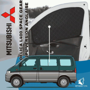 Rideaux occultants et isolants thermiques pare-soleil MyVanStore, conçus pour améliorer le confort et l’isolation des vans aménagés et camping-cars, compatibles avec Mitsubishi Delica L400 Space Gear 1PL version anglaise