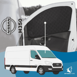 Rideaux occultants et isolants thermiques pare-soleil MyVanStore, conçus pour améliorer le confort et l’isolation des vans aménagés et camping-cars, compatibles avec Nissan h350