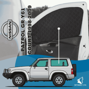 Rideaux occultants et isolants thermiques pare-soleil MyVanStore, conçus pour améliorer le confort et l’isolation des vans aménagés et camping-cars, compatibles avec Nissan Patrol GR Y61 Court (1998–2009)