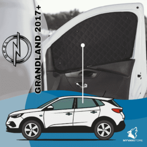Rideaux occultants et isolants thermiques pare-soleil MyVanStore, conçus pour améliorer le confort et l’isolation des vans aménagés et camping-cars, compatibles avec Opel Grandland (à partir de 2017)