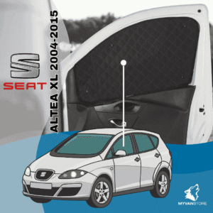 Rideaux occultants et isolants thermiques pare-soleil MyVanStore, conçus pour améliorer le confort et l’isolation des vans aménagés et camping-cars, compatibles avec SEAT Altea XL (2004–2015)