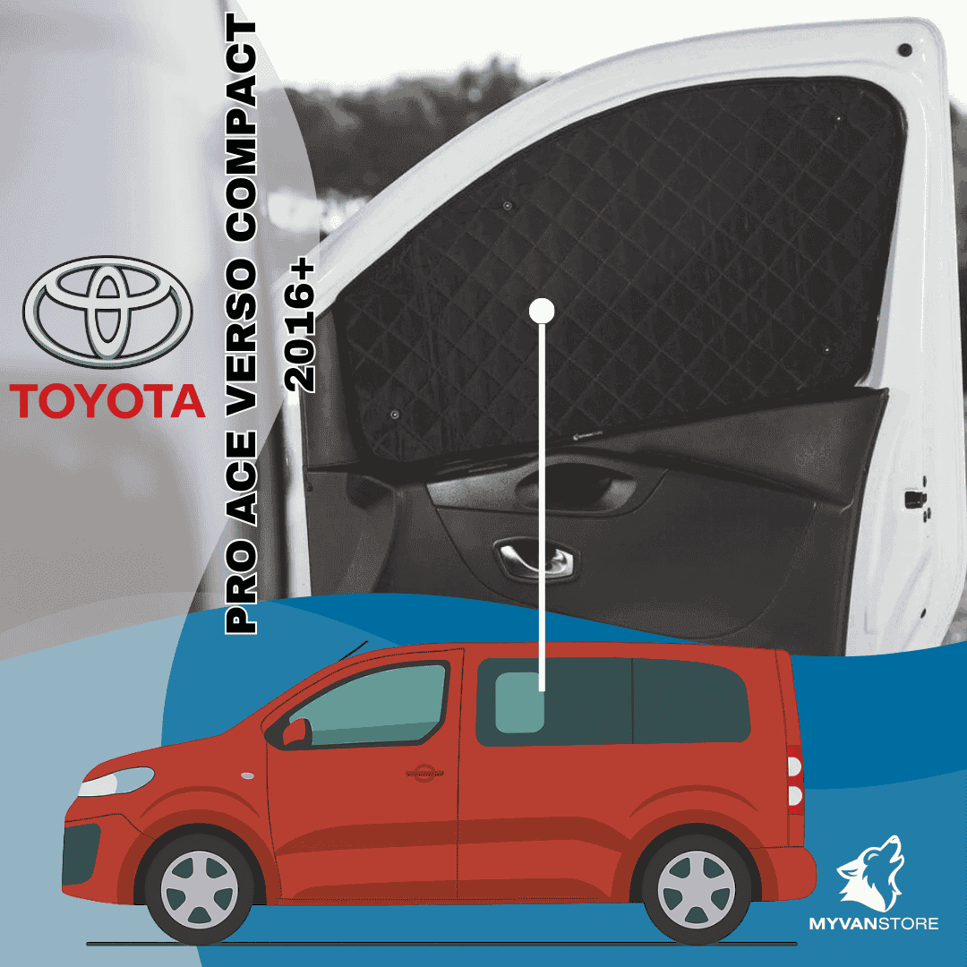 Rideaux occultants et isolants thermiques pare-soleil pour Toyota ProAce Verso Compact (à partir de 2016) – améliore le confort et l’isolation des vans aménagés et camping-cars MyVanStore