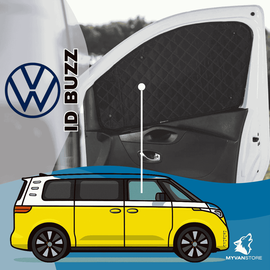 Rideaux occultants et isolants thermiques pare-soleil pour Volkswagen ID. Buzz – améliore le confort et l’isolation des vans aménagés et camping-cars MyVanStore