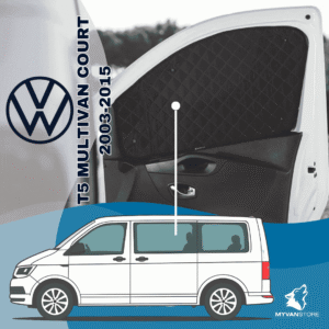 Rideaux occultants et isolants thermiques pare soleil Volkswagen T5 Multivan Court 2003 2015 pour van aménagé et camping car MyVanStore afin d’améliorer le confort intérieur et l’isolation thermique