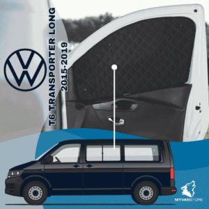 Rideaux occultants et isolants thermiques pare soleil Volkswagen T6 Transporter Long 2015 2019 pour van aménagé et camping car MyVanStore afin d’améliorer le confort intérieur et l’isolation thermique
