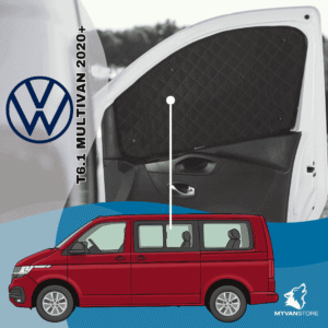 Rideaux occultants et isolants thermiques pare soleil Volkswagen T6.1 Multivan à partir de 2020 pour van aménagé et camping car MyVanStore afin d’améliorer le confort intérieur et l’isolation thermique