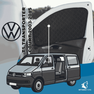 Rideaux occultants et isolants thermiques pare soleil Volkswagen T5 Transporter Court 2003 2015 pour van aménagé et camping car MyVanStore afin d’améliorer le confort intérieur et l’isolation thermique