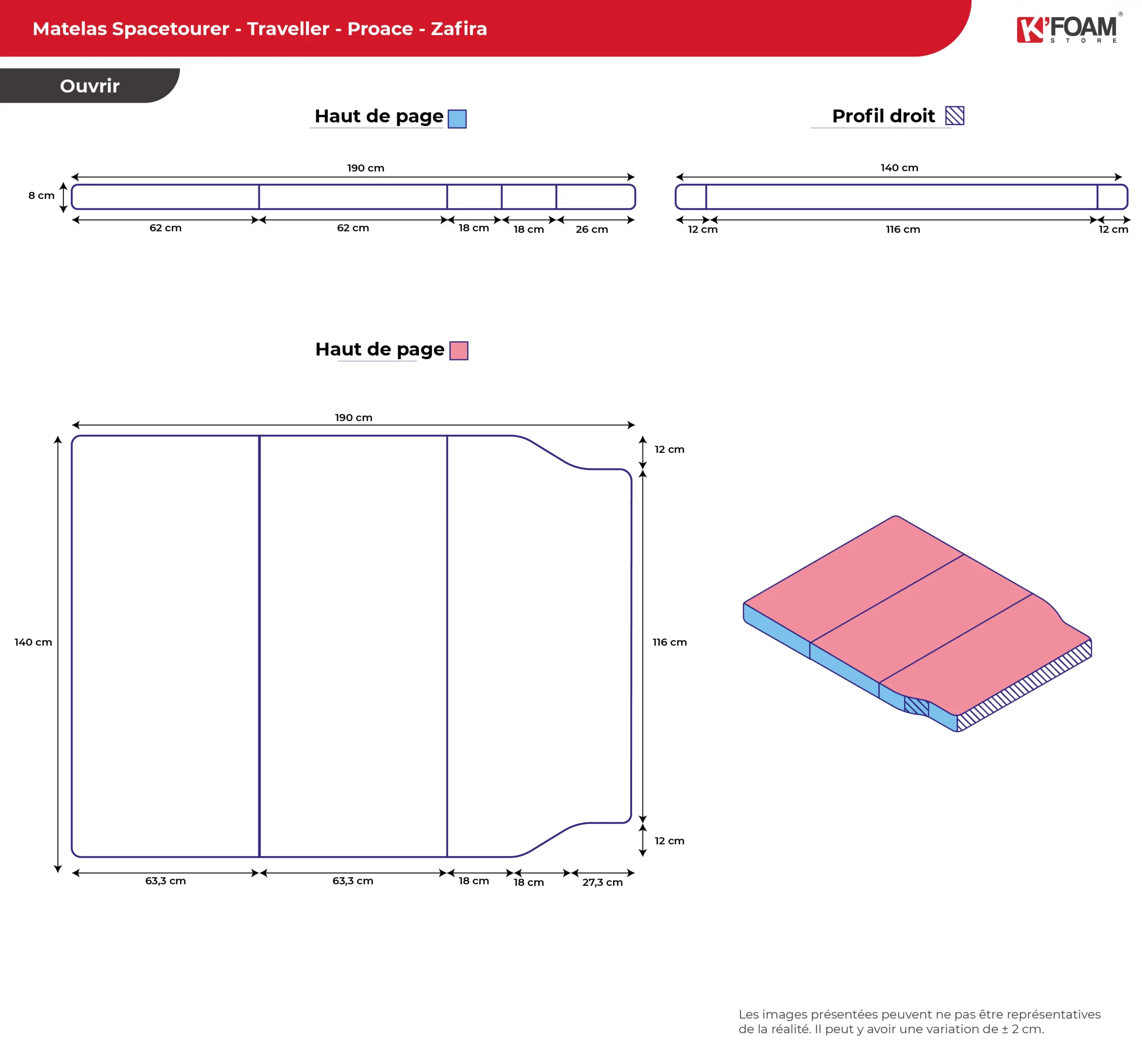 Matelas pliable pour Spacetourer-Traveller-Proace Verso-Zafira – Image 2
