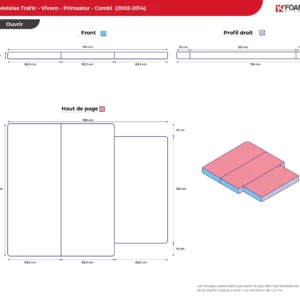 Materasso pieghevole per Renault Trafic, Opel Vivaro, Nissan Primastar – Combi, Passenger e SpaceClass MyVanStore, progettato per van aménagé e camper, per offrire un posto letto confortevole e ottimizzare l’allestimento interno