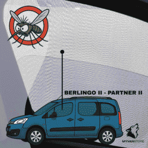 Moustiquaire avant cabine pour Citroën Berlingo II et Peugeot Partner II conçue par MyVanStore pour van aménagé et camping car afin d’améliorer la ventilation et le confort intérieur tout en protégeant des insectes