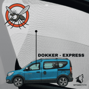 Moustiquaire avant cabine pour Dacia Dokker Express et Renault conçue par MyVanStore pour van aménagé et camping car afin d’améliorer la ventilation et le confort intérieur tout en protégeant des insectes