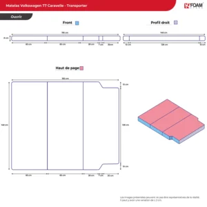 Matelas pliable pour Volkswagen T7 Caravelle Transporter et Ford Transit Custom MyVanStore conçu pour van aménagé et camping car afin d’offrir un couchage confortable et optimiser l’aménagement intérieur